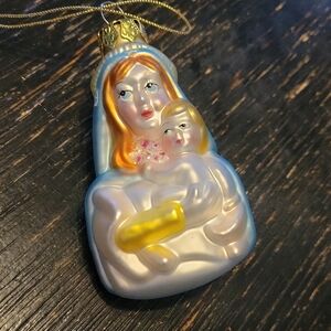 Mother Mary W/ Baby Jesus Mouth Blown Glass Ornament/ Stunning; Perfect Cond.!